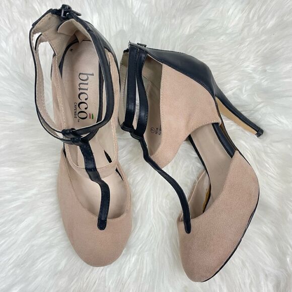 bucco capensis | suede t-strap pump 7.0 4” heel, back zipper. - Picture 4 of 11